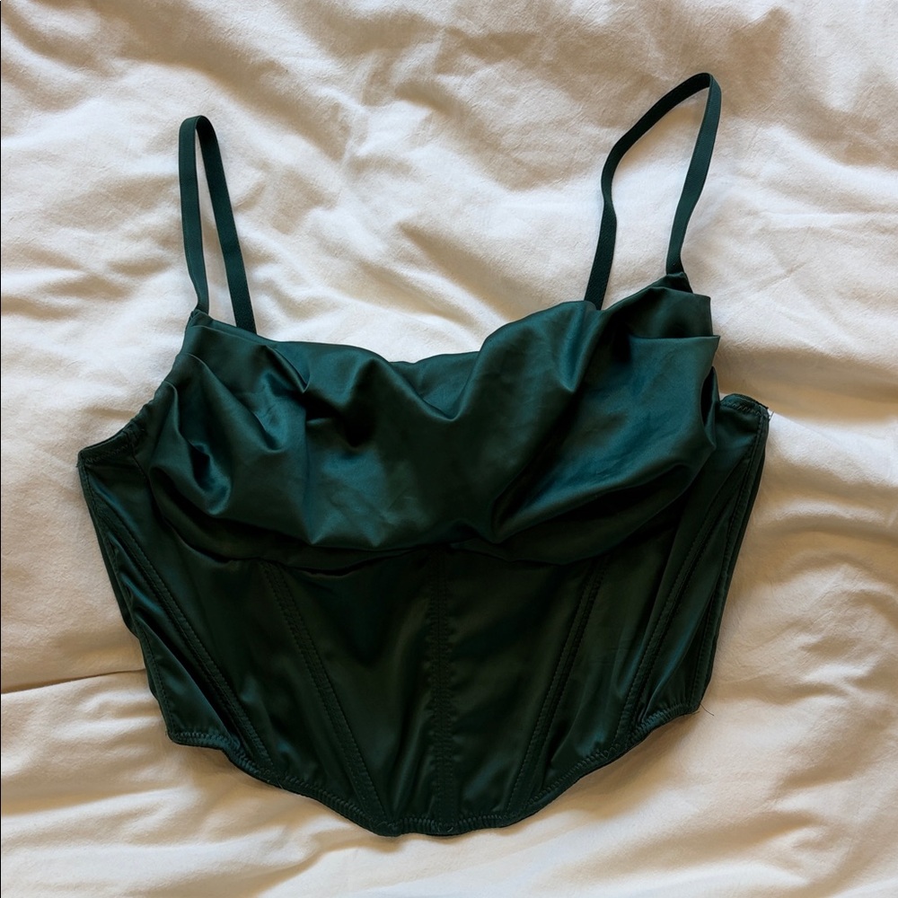 Urban Outfitters Emerald Green Satin Corset Cami